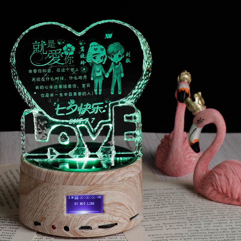 Personalized Gifts Crystal Photo Night Lamp Bluetooth Rotating Color Changing Music Player 3D Inner Carved - P12 Hub Europe