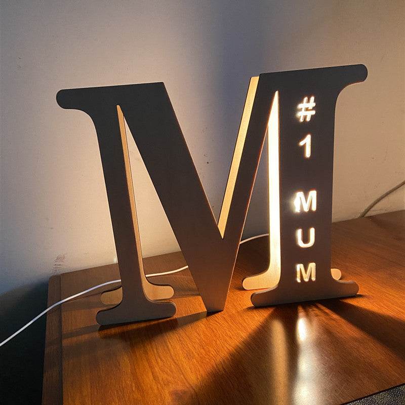 Custom Wooden Engraved USB LED Night Light 24 Letter Bedroom Home Decoration Birthday Gift for Friend Decorative Wall Lamp - P12 Hub Europe