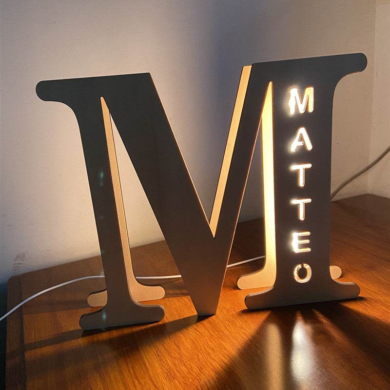 Custom Wooden Engraved USB LED Night Light 24 Letter Bedroom Home Decoration Birthday Gift for Friend Decorative Wall Lamp - P12 Hub Europe