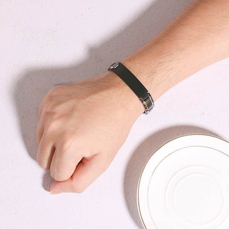 Custom Engraving Heavy Chain Bracelet 12mm Men's Black Matt Finish Curved Bar Charm Bracelet in Stainless Steel - P12 Hub Europe