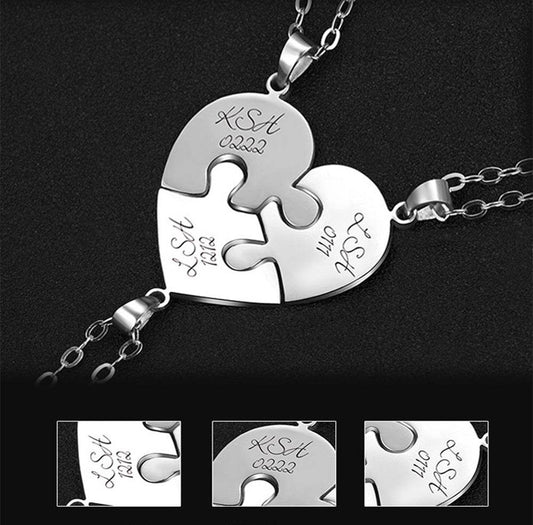 Engraved S925 Silver Jigsaw Puzzle Breakable Heart Pendant Necklaces for Couples, Friends & Family - P12 Hub Europe