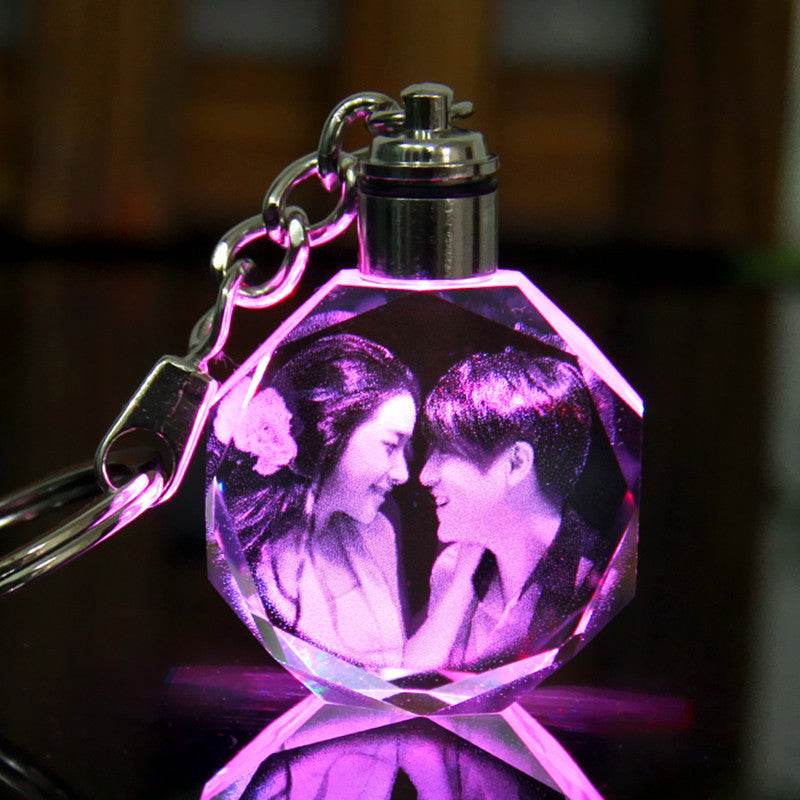 K9 Crystal Keychain LED Flashing Custom Carve Family Photo Frame Souvenir Gifts Glass Key Chain Ring Jewelry - P12 Hub Europe