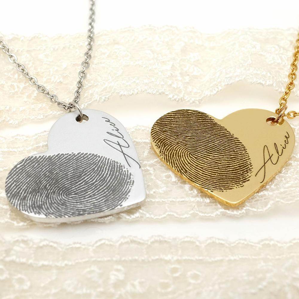 Personalized Fingerprint Necklace Custom Heart Necklace Name Necklace Memorial Gift Christmas Gift Valentines Day Gift - P12 Hub Europe
