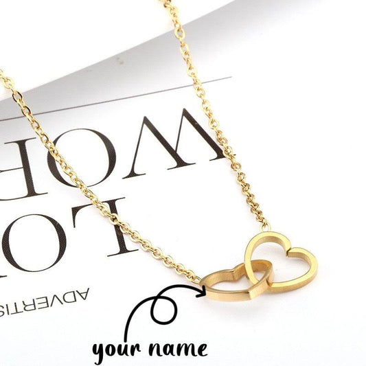 Mirror Stainless Steel Necklace Heart-to-heart Titanium Steel Double Hoop Pendant Clavicle Chain - P12 Hub Europe