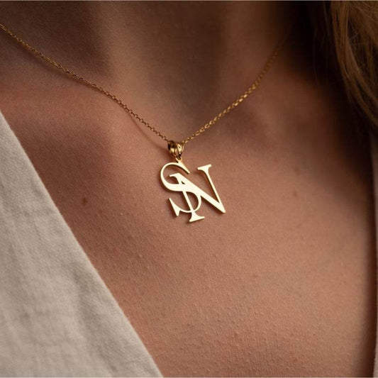 Stainless Steel Gold-plated Personalized Letter Pendant Necklace - P12 Hub Europe