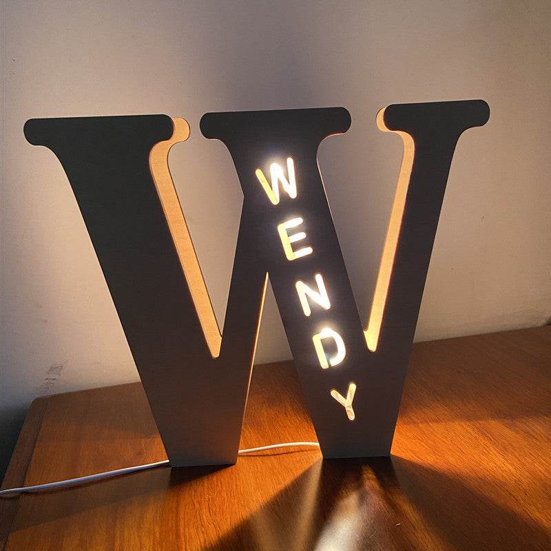 Custom Wooden Engraved USB LED Night Light 24 Letter Bedroom Home Decoration Birthday Gift for Friend Decorative Wall Lamp - P12 Hub Europe