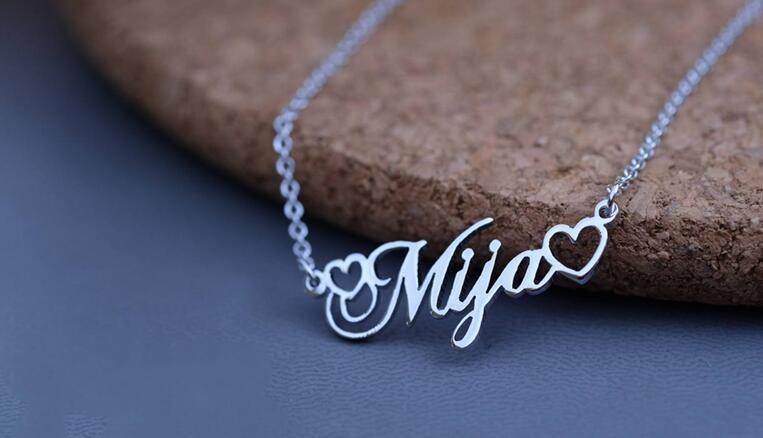 Custom Women's Name Necklace with Double Empty Heart Nameplate Pendant Stainless Steel Necklace 45cm - P12 Hub Europe