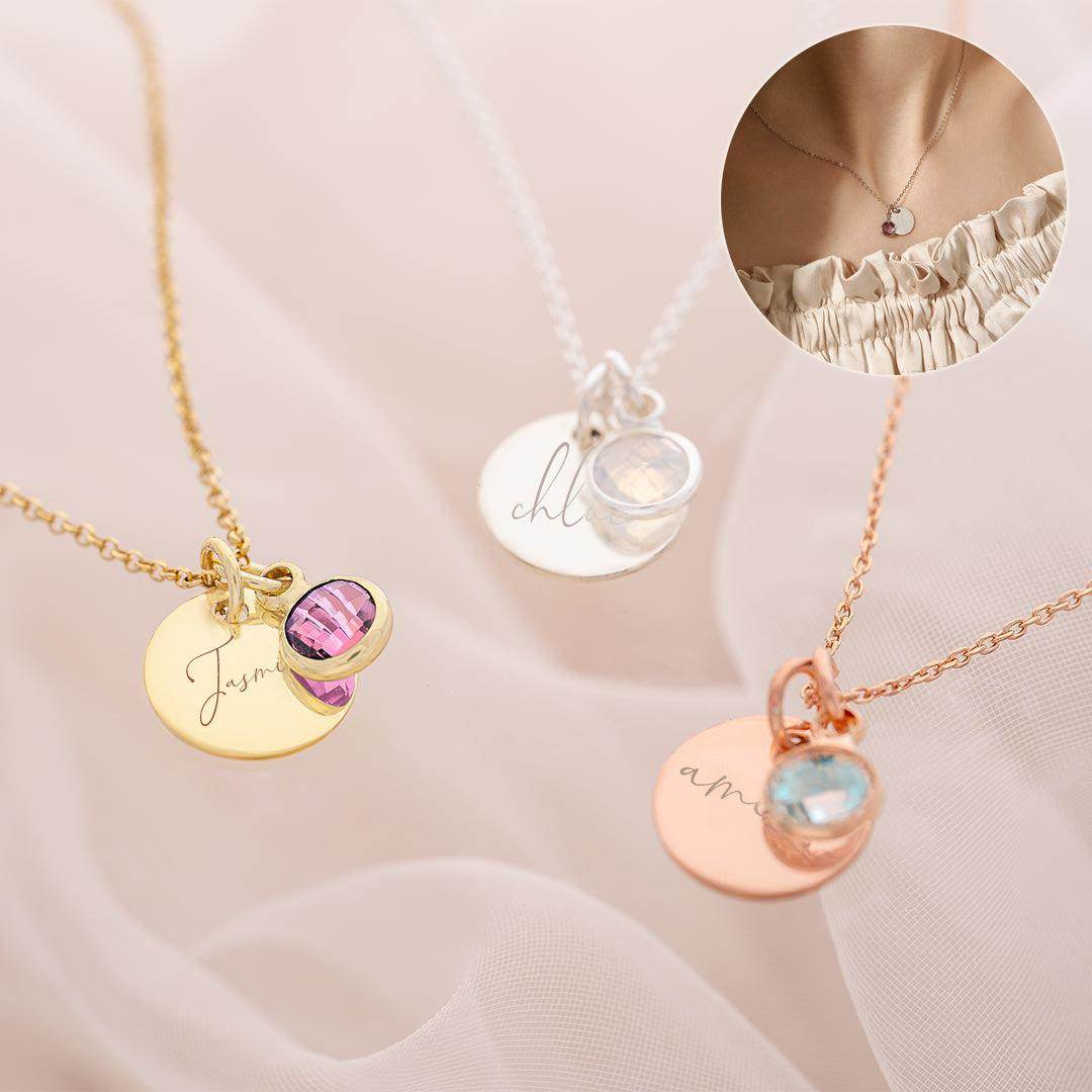 Personalized Name Engraving Necklace Birthstone Pendants Stackable Jewelry Birthday Gift For Women Mom Wife Daughter Friend - P12 Hub Europe