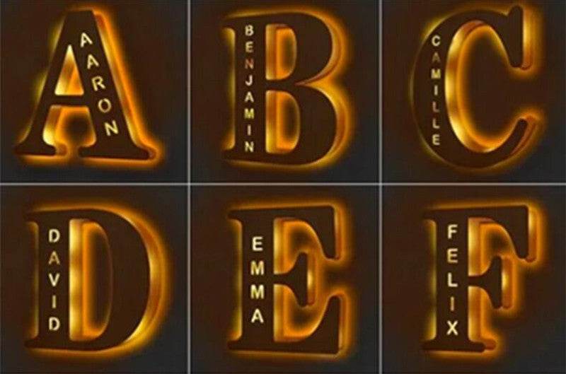 Custom Wooden Engraved USB LED Night Light 24 Letter Bedroom Home Decoration Birthday Gift for Friend Decorative Wall Lamp - P12 Hub Europe