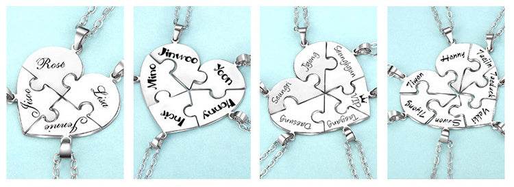 Engraved S925 Silver Jigsaw Puzzle Breakable Heart Pendant Necklaces for Couples, Friends & Family - P12 Hub Europe