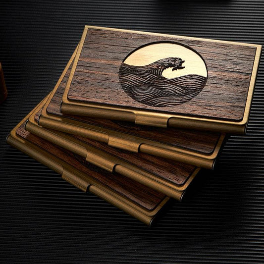 Custom Lettering Creative Stainless Steel Wooden Business Card Case - P12 Hub Europe