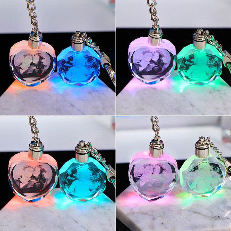 Crystal Keychain Customization Custom Photo Couple Family Souvenir Gift Laser Carve Crystal Keychain Photo Colorful LED Light Key Chain - P12 Hub Europe