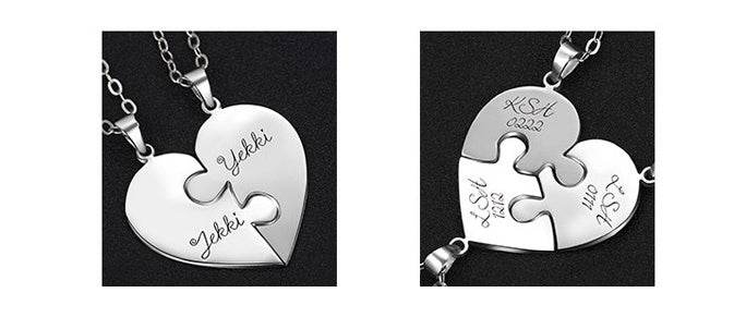 Engraved S925 Silver Jigsaw Puzzle Breakable Heart Pendant Necklaces for Couples, Friends & Family - P12 Hub Europe