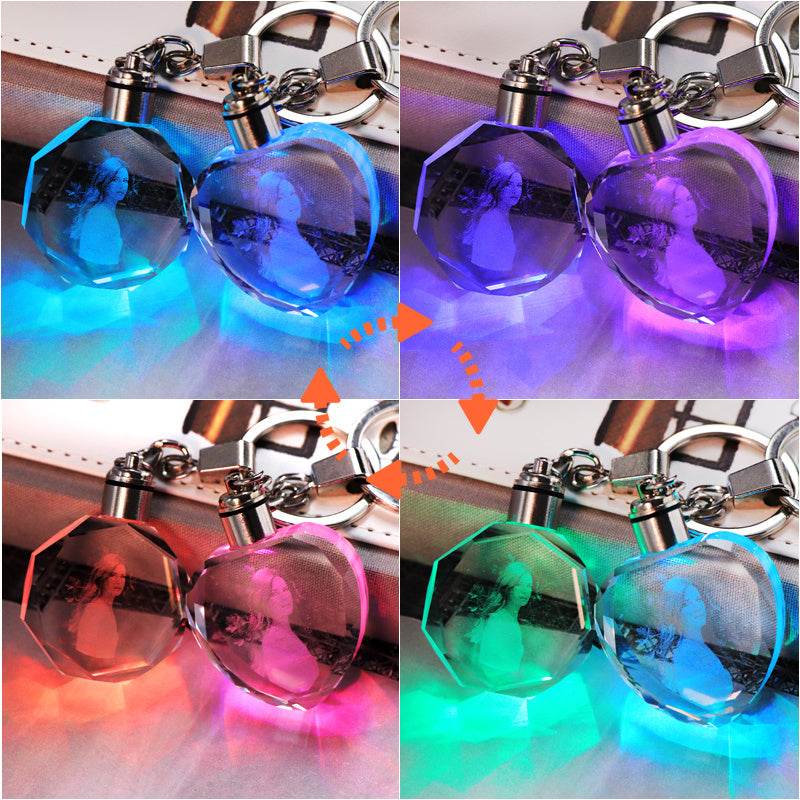 K9 Crystal Keychain LED Flashing Custom Carve Family Photo Frame Souvenir Gifts Glass Key Chain Ring Jewelry - P12 Hub Europe