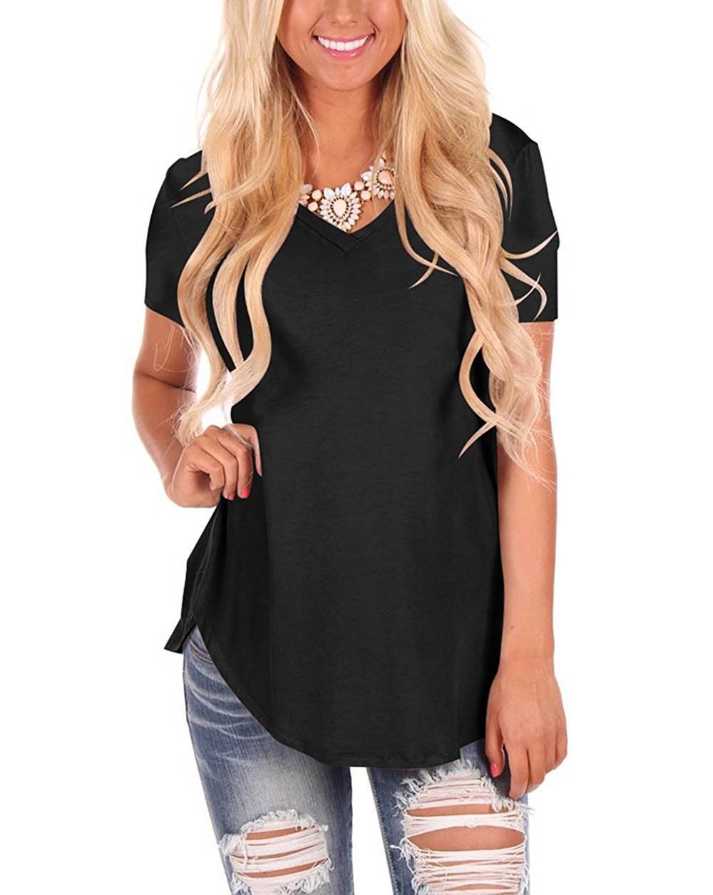 V-neck Knitted Solid Color Top Plus Size Loose Short Sleeve - P12 Hub Europe