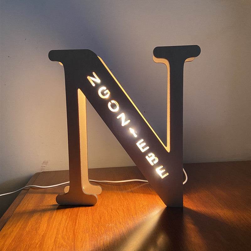 Custom Wooden Engraved USB LED Night Light 24 Letter Bedroom Home Decoration Birthday Gift for Friend Decorative Wall Lamp - P12 Hub Europe