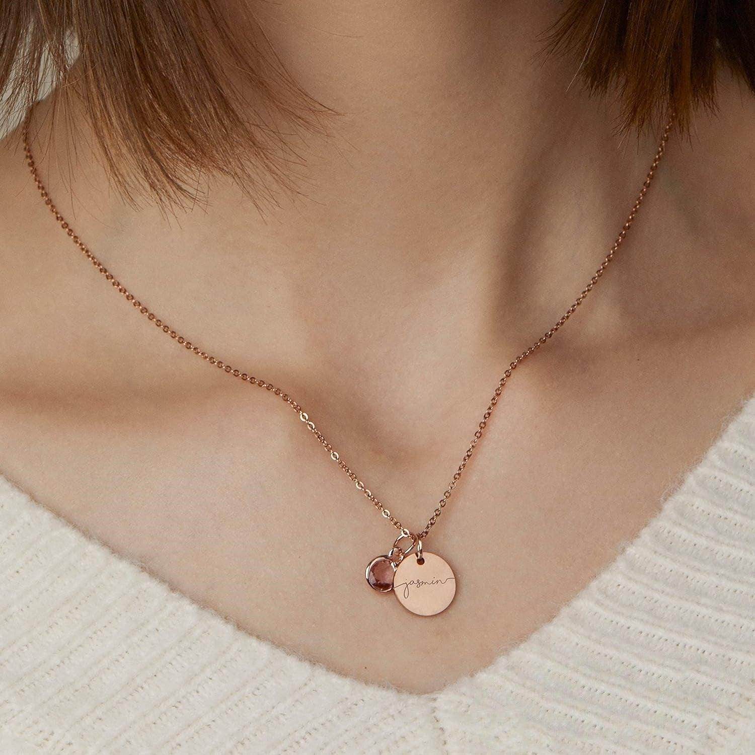 Personalized Name Engraving Necklace Birthstone Pendants Stackable Jewelry Birthday Gift For Women Mom Wife Daughter Friend - P12 Hub Europe