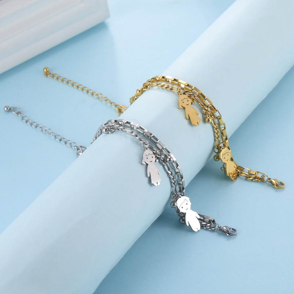 Cartoon Character Titanium Steel Ball Figaro Chain Double Layer Bracelet - P12 Hub Europe