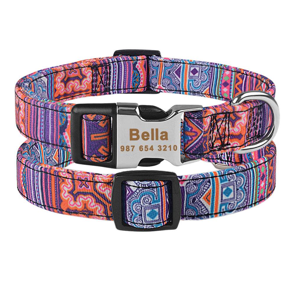 Adjustable Nylon Custom Dog Collar Free Engraved Name ID Tag - P12 Hub Europe