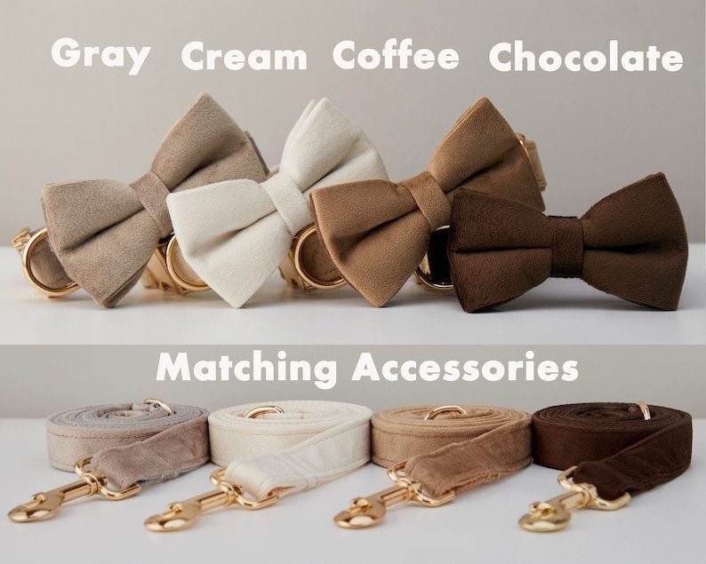 Multiple Colour Velvet Personalise Dog Collar Leash Set With Bow - P12 Hub Europe