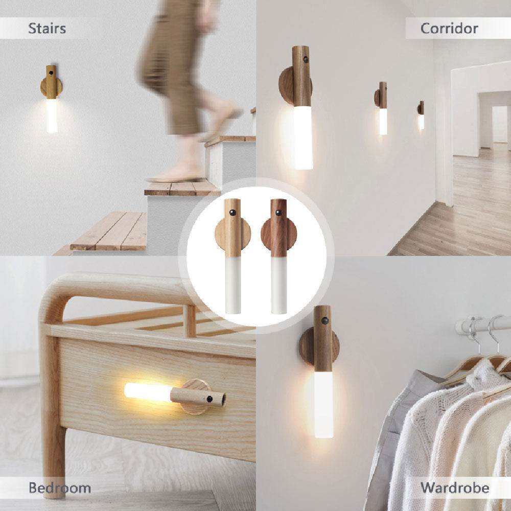 Auto LED USB Magnetic Wood Wireless Night Light Corridors Porch Lights PIR Motion Sensor Wall Light Cabinet Lamp - P12 Hub Europe