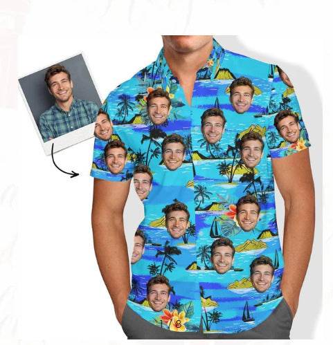 Customized Photo Printed Hawaiian Short Sleeved Casual Shirt - P12 Hub Europe