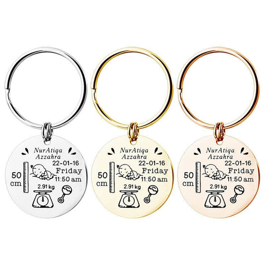 Stainless Steel Round Key Baby Birth Keychain - P12 Hub Europe