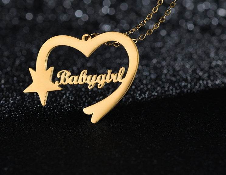 Personalized Cut Love Heart Shaped English Name Five-pointed Star - P12 Hub Europe