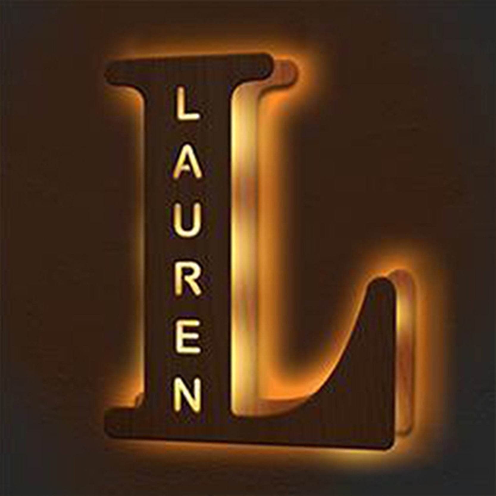 Custom Wooden Engraved USB LED Night Light 24 Letter Bedroom Home Decoration Birthday Gift for Friend Decorative Wall Lamp - P12 Hub Europe
