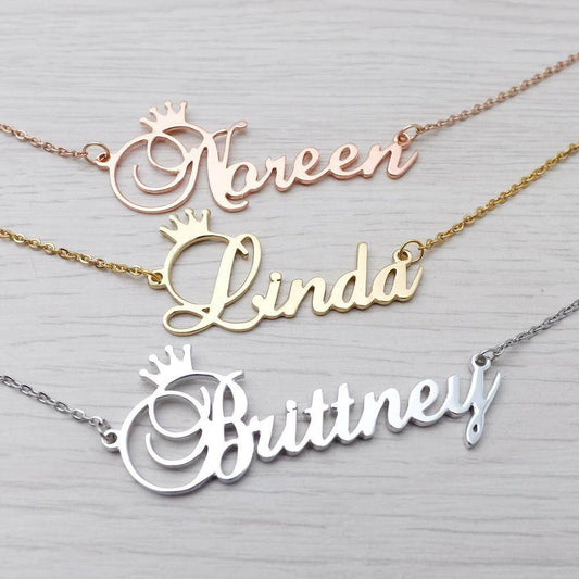 Stainless steel name letter custom crown necklace metal jewelry - P12 Hub Europe