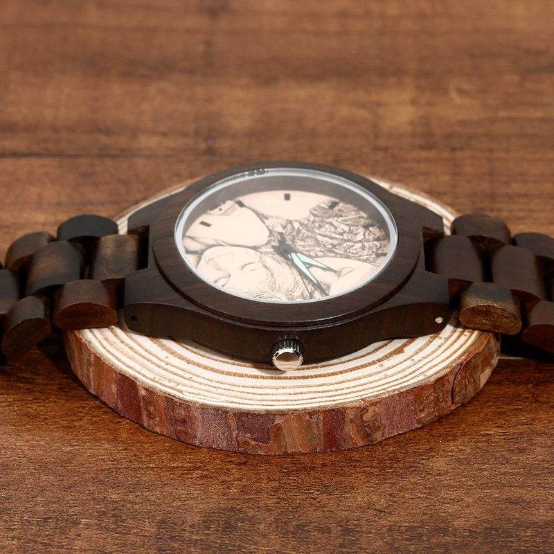 Men's Engraved Wooden Photo Watch Wooden Strap 45mm - P12 Hub Europe