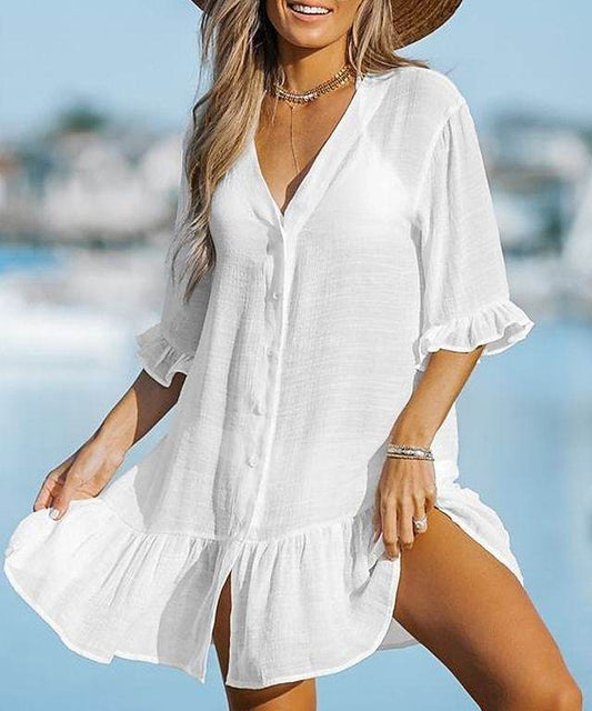Women's Ruffle Leaf Solid Color Dress - P12 Hub Europe