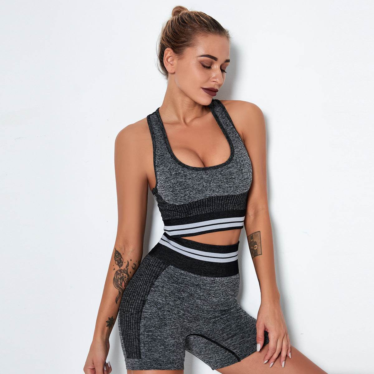 Running Quick-drying Striped Bra And Shorts Suit - P12 Hub Europe