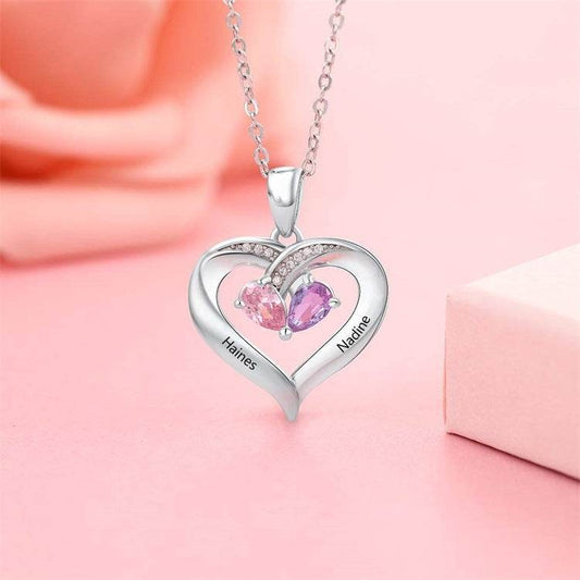 Gemstone necklace female heart-shaped couple custom lettering pendant gift - P12 Hub Europe