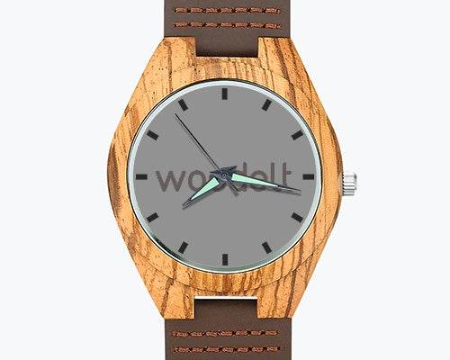 Men's Engraved Wooden Photo Watch Brown Leather Strap 45mm - P12 Hub Europe