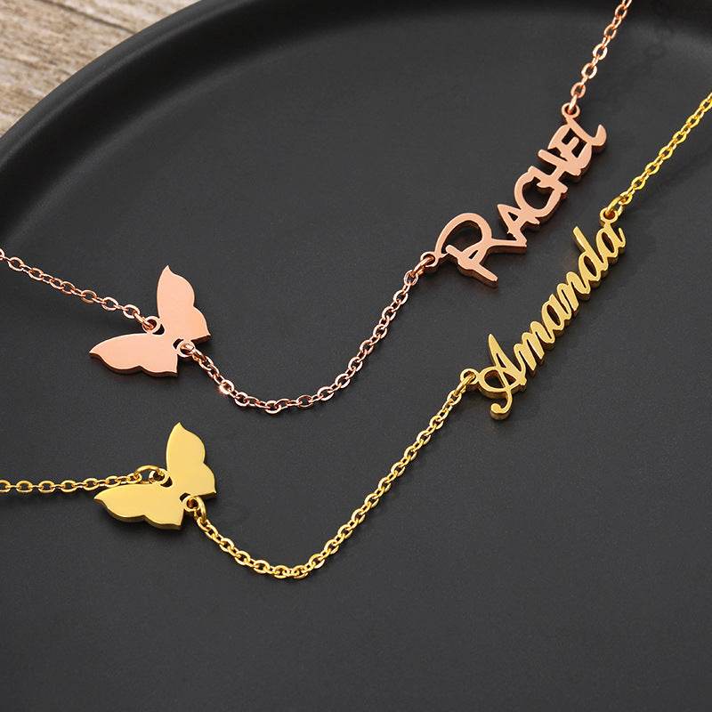 Women Personalized Butterfly Name Necklace Stainless Steel Jewelry - P12 Hub Europe
