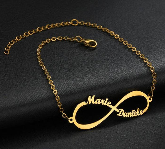 Personalized Jewelry Custom Double Name Date Infinity Bracelet Rose Gold Infinity Nameplate Bracelets Stainless Steel Hand Chain - P12 Hub Europe