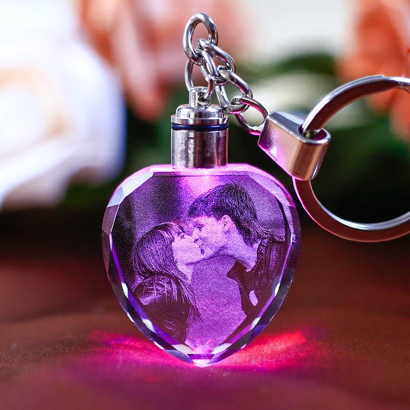 K9 Crystal Keychain LED Flashing Custom Carve Family Photo Frame Souvenir Gifts Glass Key Chain Ring Jewelry - P12 Hub Europe