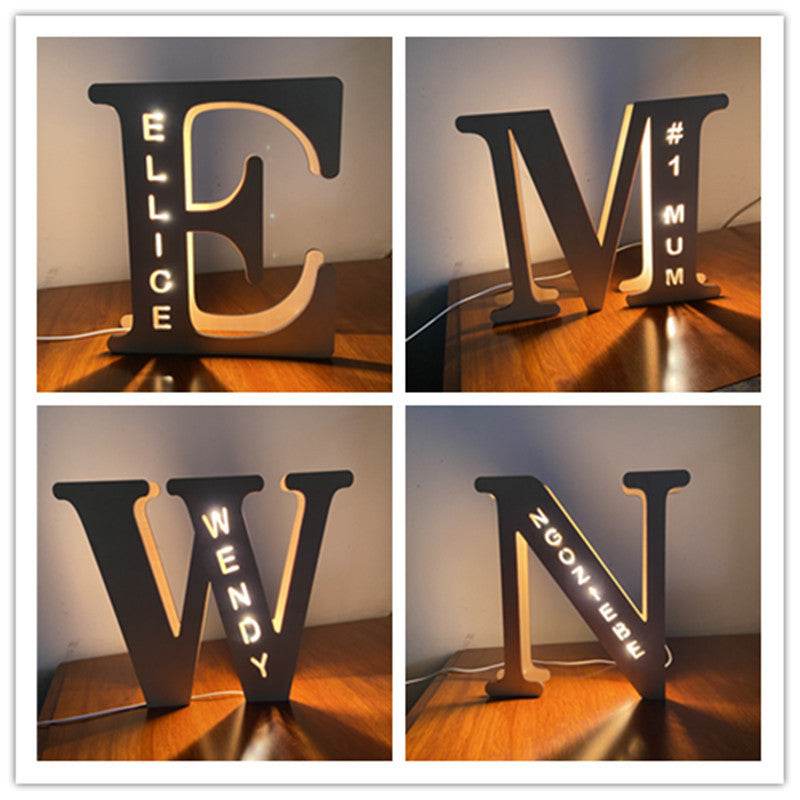 Custom Wooden Engraved USB LED Night Light 24 Letter Bedroom Home Decoration Birthday Gift for Friend Decorative Wall Lamp - P12 Hub Europe