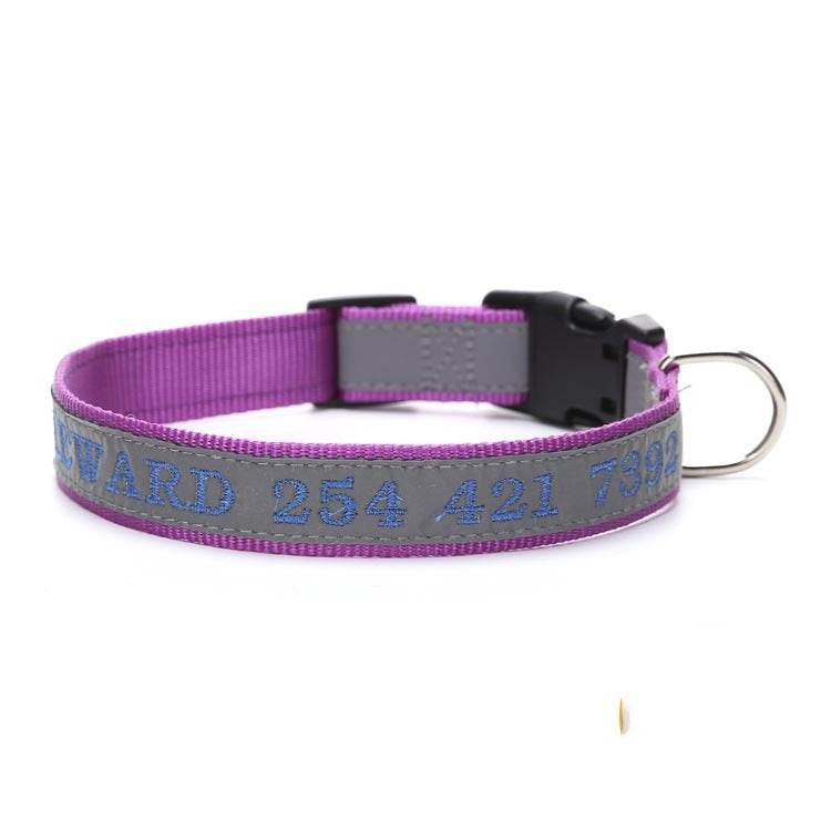 Personalized Phone Name Embroidered Reflective Dog Collar - P12 Hub Europe