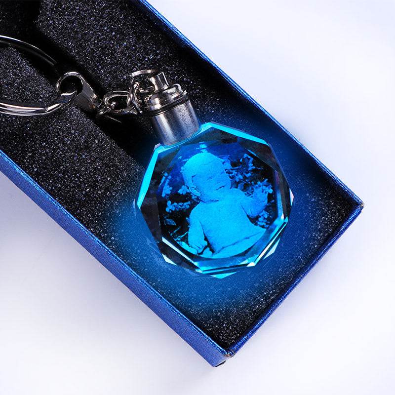 Crystal Keychain Customization Custom Photo Couple Family Souvenir Gift Laser Carve Crystal Keychain Photo Colorful LED Light Key Chain - P12 Hub Europe