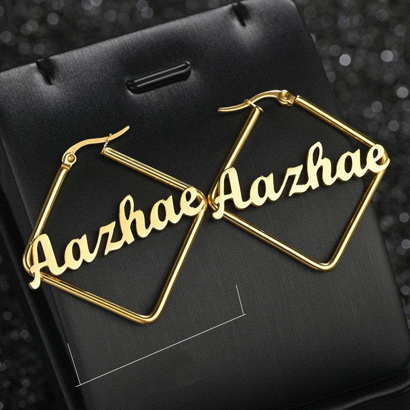 Custom Hoop Earrings Name Letter Stainless Steel Gold Color - P12 Hub Europe