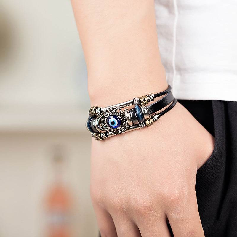 Braided leather cord brown eye bracelet - P12 Hub Europe