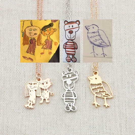 Custom Kids Drawing Painting Necklace Stainless Stee Personalized Children Artwork Pendant For Kids Mom Family Jewelry Gifts - P12 Hub Europe