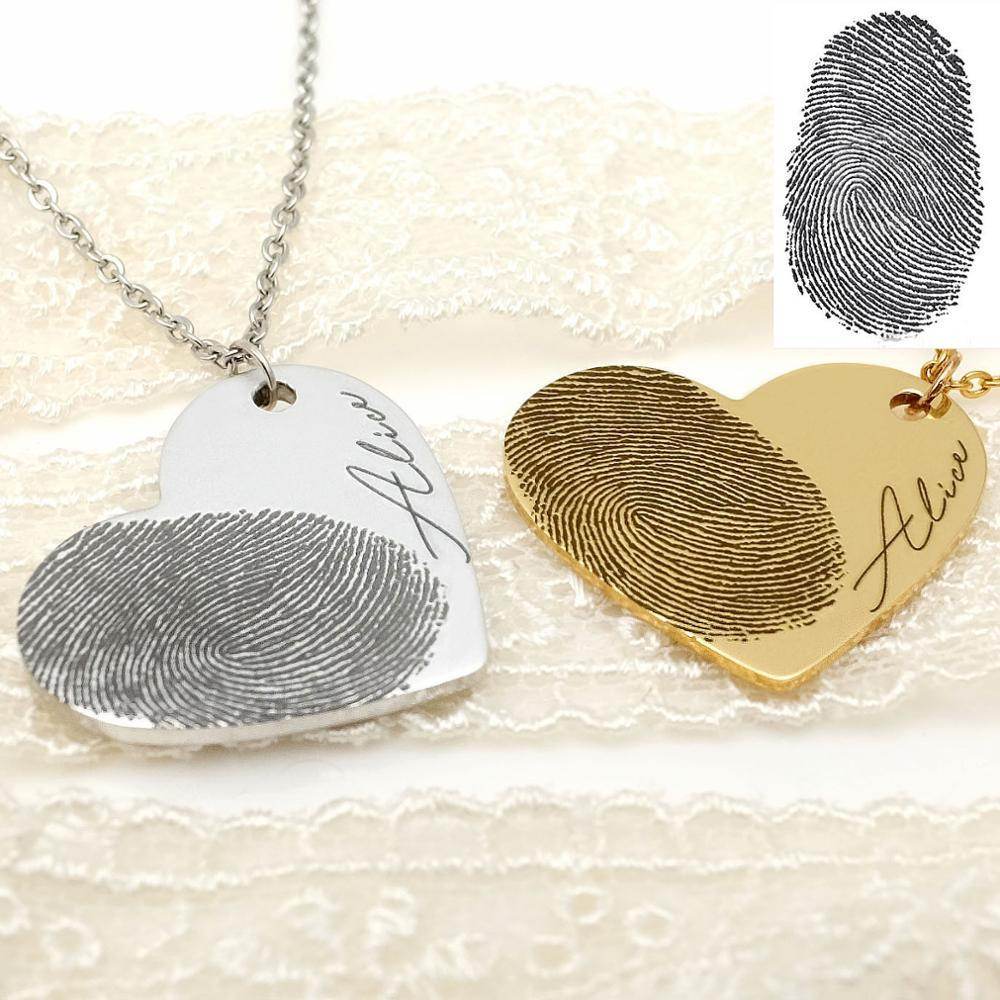 Personalized Fingerprint Necklace Custom Heart Necklace Name Necklace Memorial Gift Christmas Gift Valentines Day Gift - P12 Hub Europe