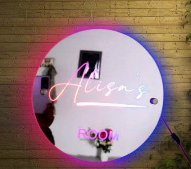 Personalized Name Mirror Light For Bedroom LED Light Up Mirror For Wall Custom Photo Christmas Valentine's Day Wedding Gifts - P12 Hub Europe