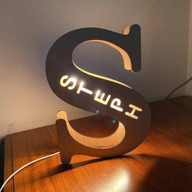 Custom Wooden Engraved USB LED Night Light 24 Letter Bedroom Home Decoration Birthday Gift for Friend Decorative Wall Lamp - P12 Hub Europe