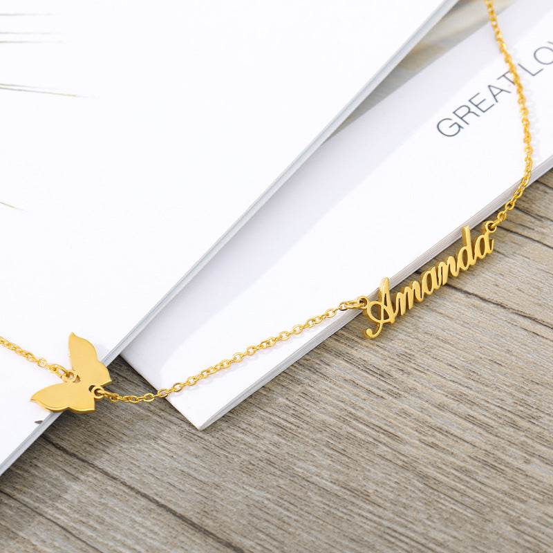 Women Personalized Butterfly Name Necklace Stainless Steel Jewelry - P12 Hub Europe