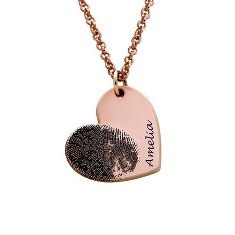 Personalized Fingerprint Necklace Custom Heart Necklace Name Necklace Memorial Gift Christmas Gift Valentines Day Gift - P12 Hub Europe