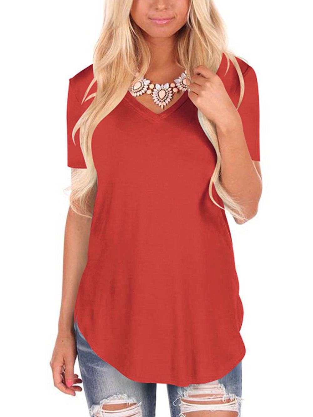 V-neck Knitted Solid Color Top Plus Size Loose Short Sleeve - P12 Hub Europe
